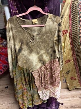 The Morgan Factory boho festival patchwork hem top flowy oversized
